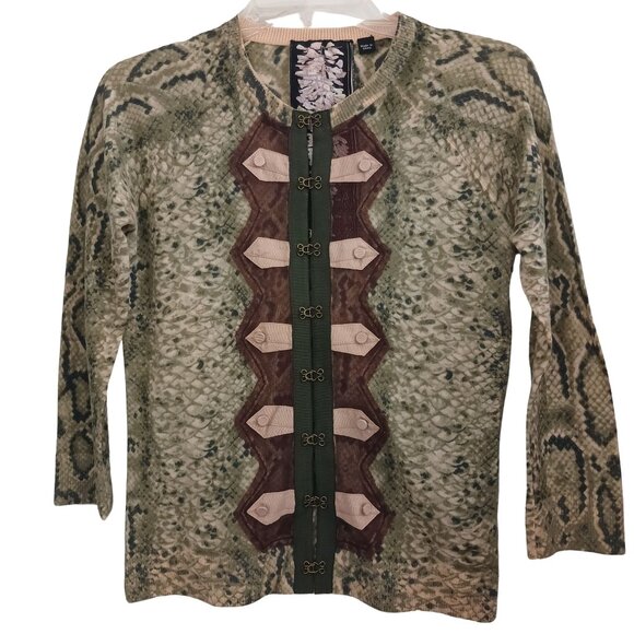 Rare L.A.M.B Gwen Stefani Reptile Snakeskin Green Cashmere Cardigan